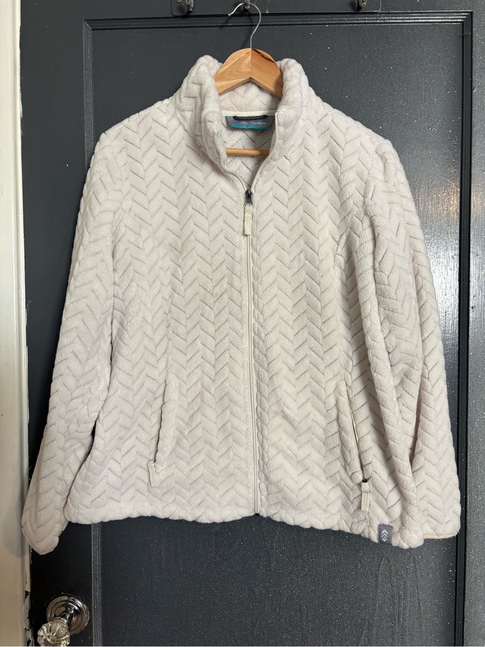 Free Country Cream Chevron-Textured Full-Zip Teddy Jacket